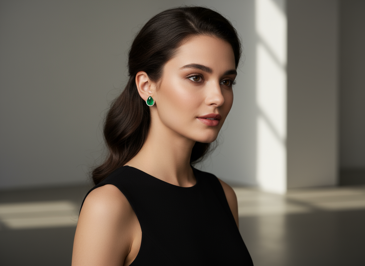 Emerald Crescent Studs