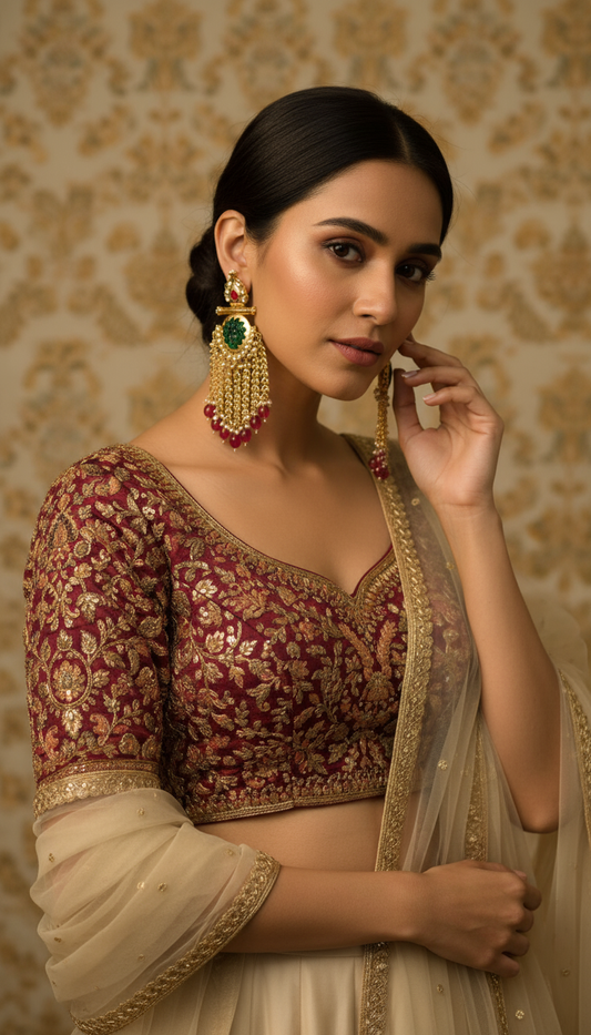 Kashmiri Royal Emerald Tassel Earrings