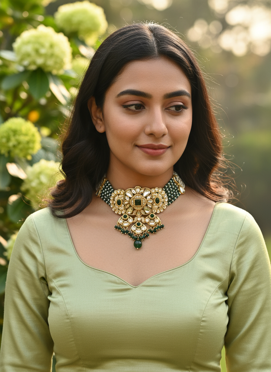 Emerald Bloom Kundan Set