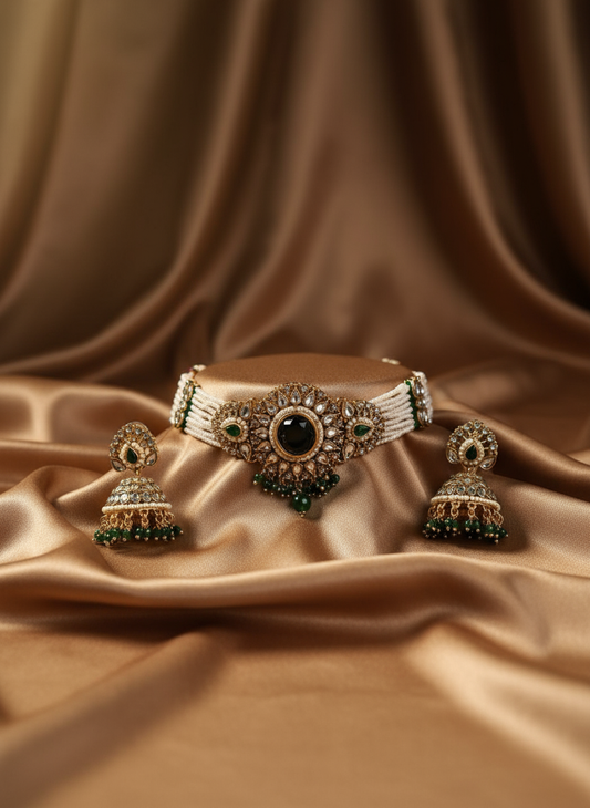 Emerald Bloom Kundan Set