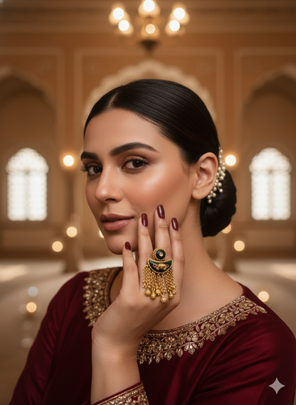 Meher Crescent Tassel Ring